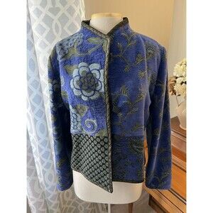 MARY LYNN O'SHEA Blue Handmade Jacket Jacquard Chenille Tapestry Floral, Size XS